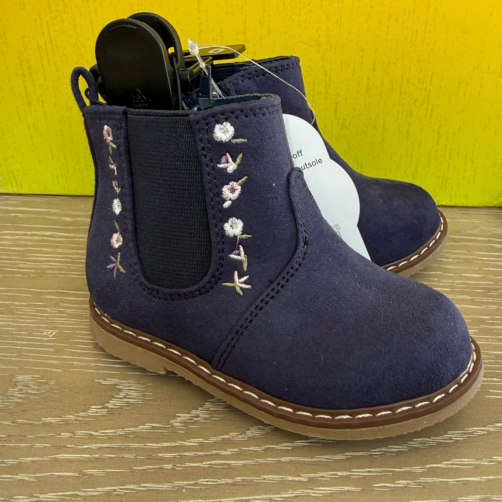 Kids Navy Embroidered Boots